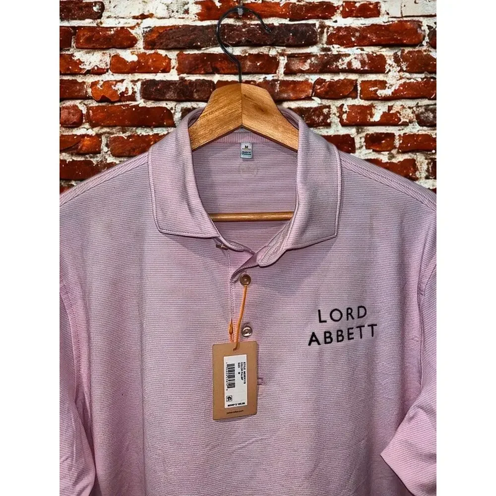Peter Millar Lord Abbett Polo Mens M Summer Comfort Jubilee Stripe Pink NWT - Picture 2 of 8